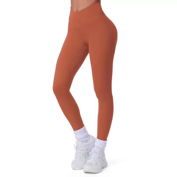imageAoxjox Workout Leggings for Women Tummy Control Athletic Gym Running Vanity V Waist Hidden Scrunch Yoga PantsEarthy Brown