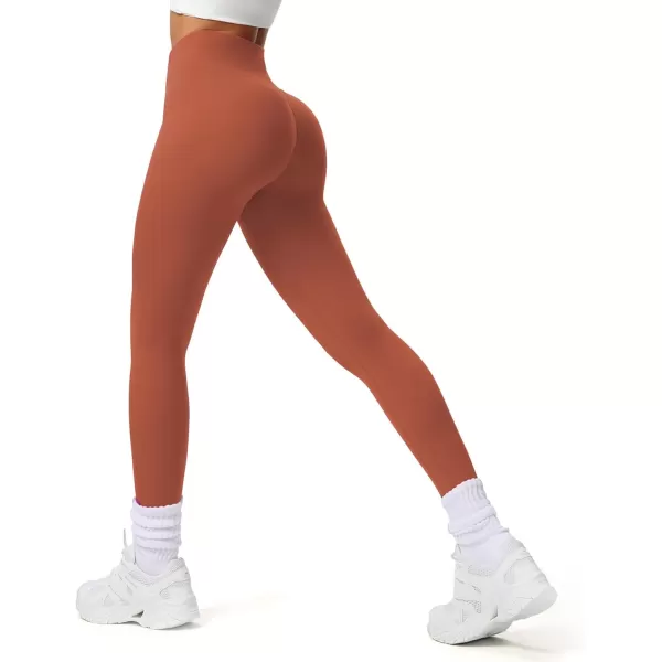 imageAoxjox Workout Leggings for Women Tummy Control Athletic Gym Running Vanity V Waist Hidden Scrunch Yoga PantsEarthy Brown