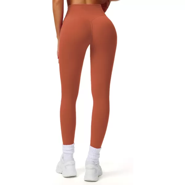 imageAoxjox Workout Leggings for Women Tummy Control Athletic Gym Running Vanity V Waist Hidden Scrunch Yoga PantsEarthy Brown