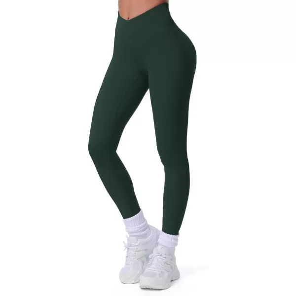 imageAoxjox Workout Leggings for Women Tummy Control Athletic Gym Running Vanity V Waist Hidden Scrunch Yoga PantsForest Green