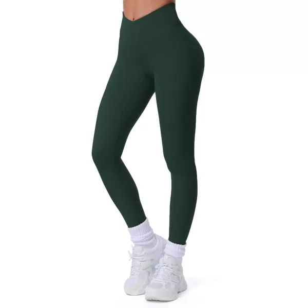 imageAoxjox Workout Leggings for Women Tummy Control Athletic Gym Running Vanity V Waist Hidden Scrunch Yoga PantsForest Green