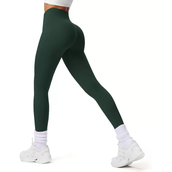 imageAoxjox Workout Leggings for Women Tummy Control Athletic Gym Running Vanity V Waist Hidden Scrunch Yoga PantsForest Green