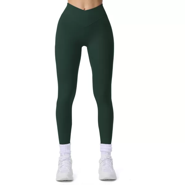 imageAoxjox Workout Leggings for Women Tummy Control Athletic Gym Running Vanity V Waist Hidden Scrunch Yoga PantsForest Green