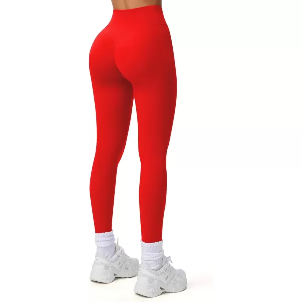 imageAoxjox Workout Leggings for Women Tummy Control Athletic Gym Running Vanity V Waist Hidden Scrunch Yoga PantsRacing Red