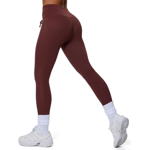 imageAoxjox High Waisted Workout Mila Leggings for Women Tummy Control Drawcord Yoga PantsRum Raisin