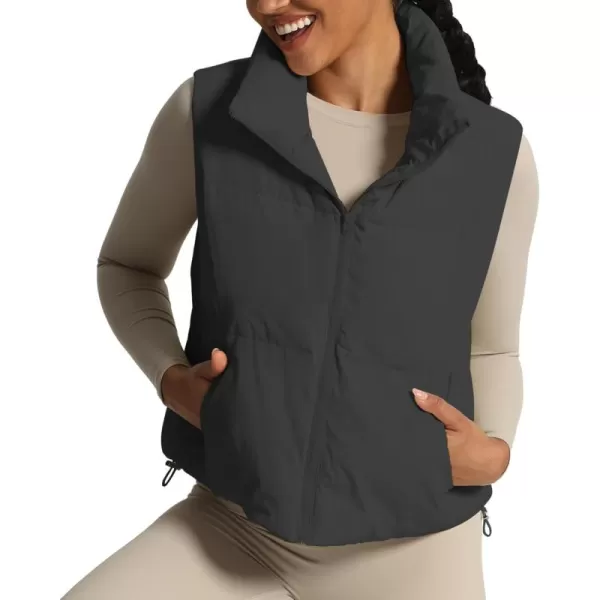 imageAoxjox Women Penelope Puffer Vest Lightweight Autumn Winter Outerwear Warm Stand Collar Cropped Down with PocketsBlack