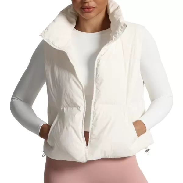imageAoxjox Women Penelope Puffer Vest Lightweight Autumn Winter Outerwear Warm Stand Collar Cropped Down with PocketsWhite