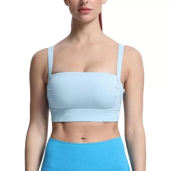 imageAoxjox Womens Workout High Impact Sports Bras Fitness Square Neck Balcony Open Back Bra Yoga Crop Tank TopAiry Blue