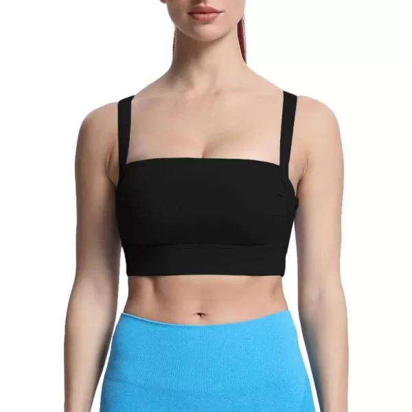 imageAoxjox Womens Workout High Impact Sports Bras Fitness Square Neck Balcony Open Back Bra Yoga Crop Tank TopBlack