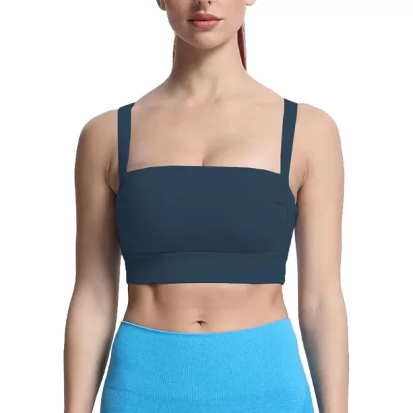 imageAoxjox Womens Workout High Impact Sports Bras Fitness Square Neck Balcony Open Back Bra Yoga Crop Tank TopBlueberry