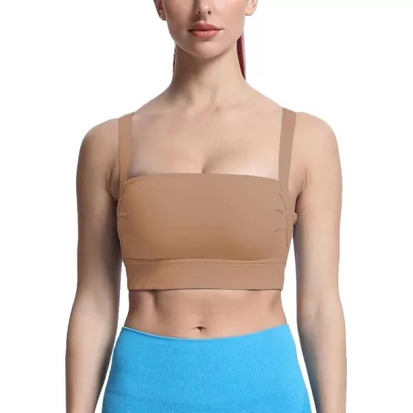 imageAoxjox Womens Workout High Impact Sports Bras Fitness Square Neck Balcony Open Back Bra Yoga Crop Tank TopBrownie