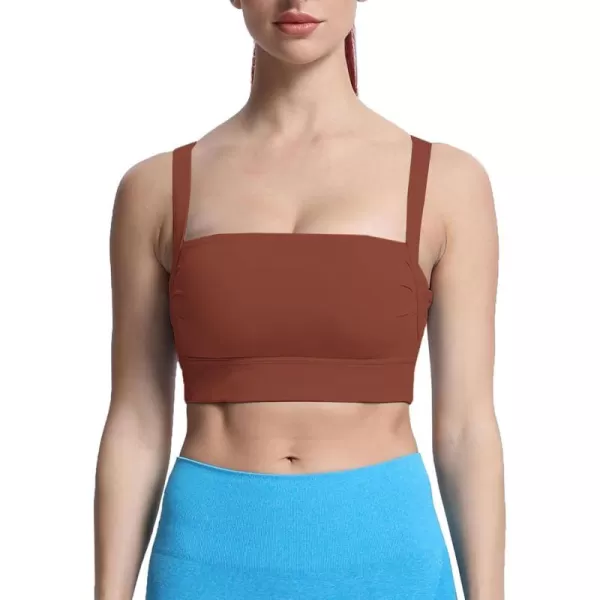 imageAoxjox Womens Workout High Impact Sports Bras Fitness Square Neck Balcony Open Back Bra Yoga Crop Tank TopCherry Mahogany