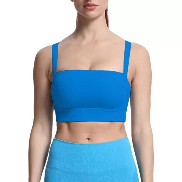imageAoxjox Womens Workout High Impact Sports Bras Fitness Square Neck Balcony Open Back Bra Yoga Crop Tank TopDirectoire Blue