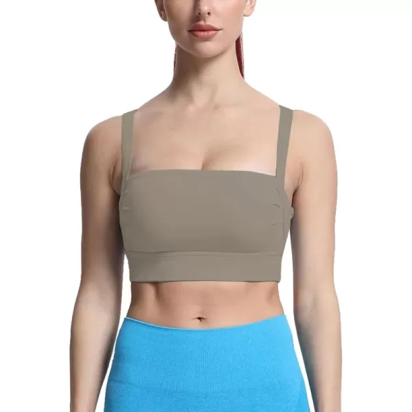 imageAoxjox Womens Workout High Impact Sports Bras Fitness Square Neck Balcony Open Back Bra Yoga Crop Tank TopDriftwood
