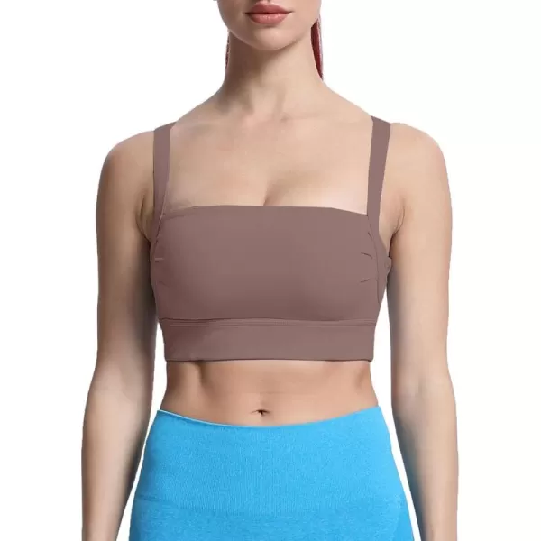 imageAoxjox Womens Workout High Impact Sports Bras Fitness Square Neck Balcony Open Back Bra Yoga Crop Tank TopFudge Coffee