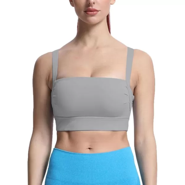 imageAoxjox Womens Workout High Impact Sports Bras Fitness Square Neck Balcony Open Back Bra Yoga Crop Tank TopGrey