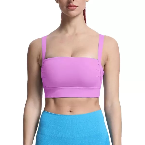 imageAoxjox Womens Workout High Impact Sports Bras Fitness Square Neck Balcony Open Back Bra Yoga Crop Tank TopLilac Purple