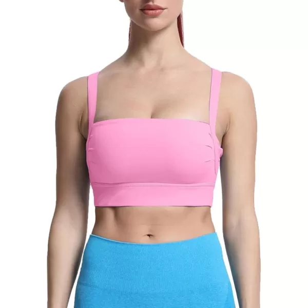 imageAoxjox Womens Workout High Impact Sports Bras Fitness Square Neck Balcony Open Back Bra Yoga Crop Tank TopPrism Pink