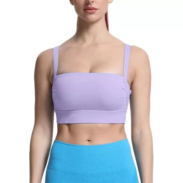 imageAoxjox Womens Workout High Impact Sports Bras Fitness Square Neck Balcony Open Back Bra Yoga Crop Tank TopPurple Heather