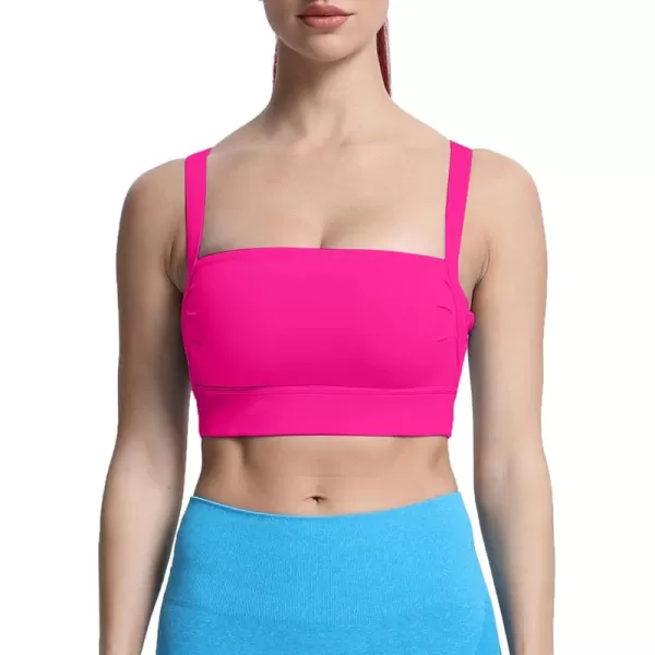 imageAoxjox Womens Workout High Impact Sports Bras Fitness Square Neck Balcony Open Back Bra Yoga Crop Tank TopRose Red