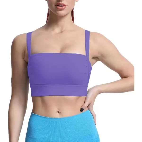 imageAoxjox Womens Workout High Impact Sports Bras Fitness Square Neck Balcony Open Back Bra Yoga Crop Tank TopViolet