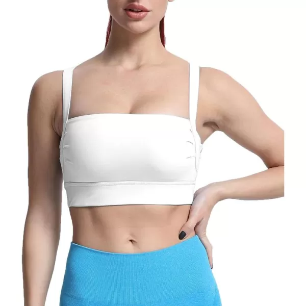 imageAoxjox Womens Workout High Impact Sports Bras Fitness Square Neck Balcony Open Back Bra Yoga Crop Tank TopWhite