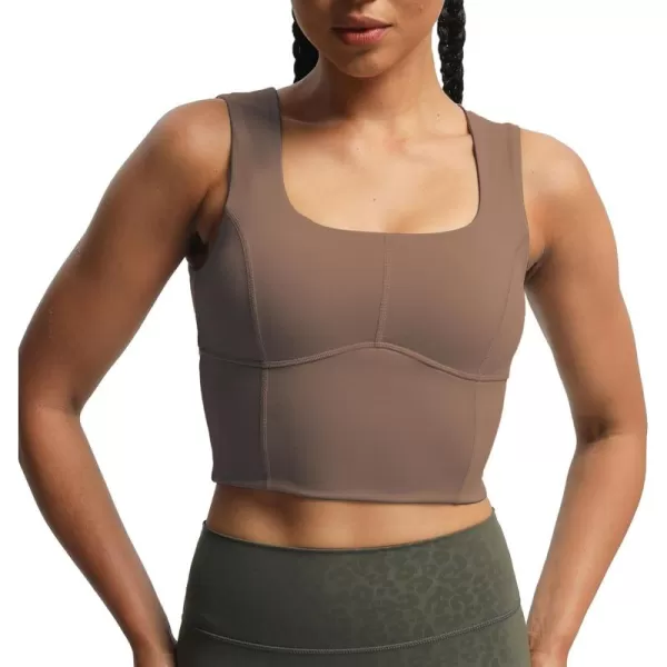 imageAoxjox Womens Workout Longline Every Tank Top Fitness Padded Training High Impact Gym Sports Bras Yoga CropFudge Coffee