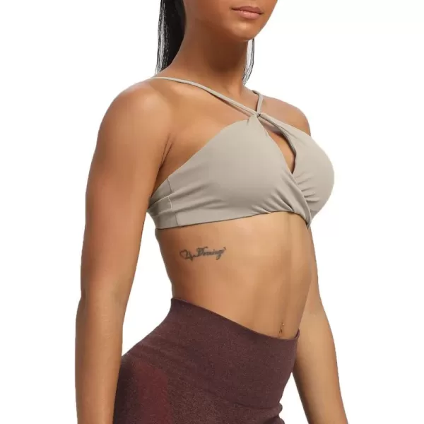 imageAoxjox Womens Workout Sports Bras Fitness Adjusted Backless Padded Ariel Halter Bra Yoga Crop Tank TopA Mink