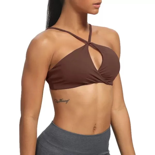 imageAoxjox Womens Workout Sports Bras Fitness Adjusted Backless Padded Ariel Halter Bra Yoga Crop Tank TopDark Brown