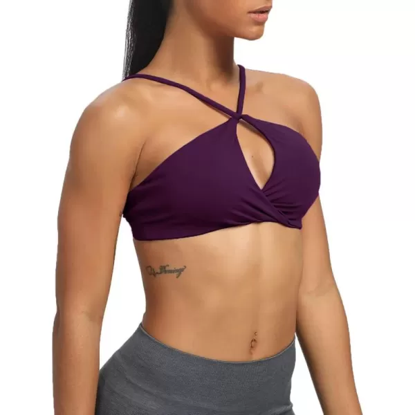 imageAoxjox Womens Workout Sports Bras Fitness Adjusted Backless Padded Ariel Halter Bra Yoga Crop Tank TopDark Purple