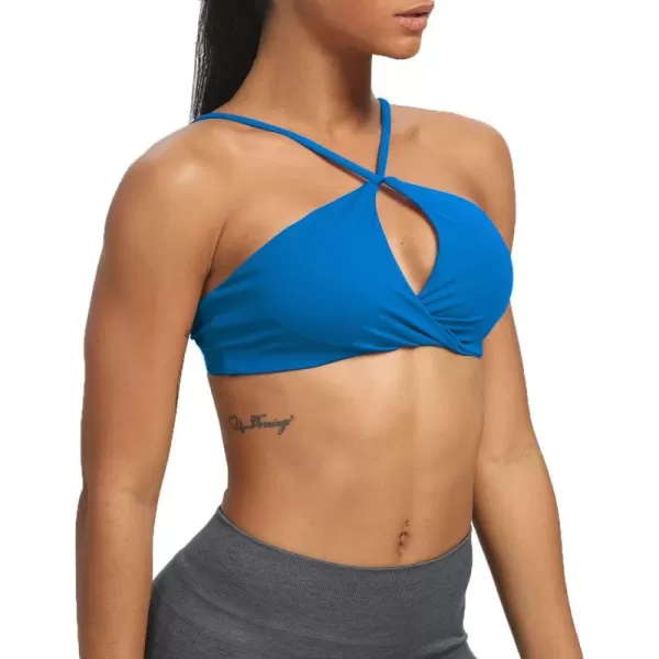 imageAoxjox Womens Workout Sports Bras Fitness Adjusted Backless Padded Ariel Halter Bra Yoga Crop Tank TopDirectoire Blue