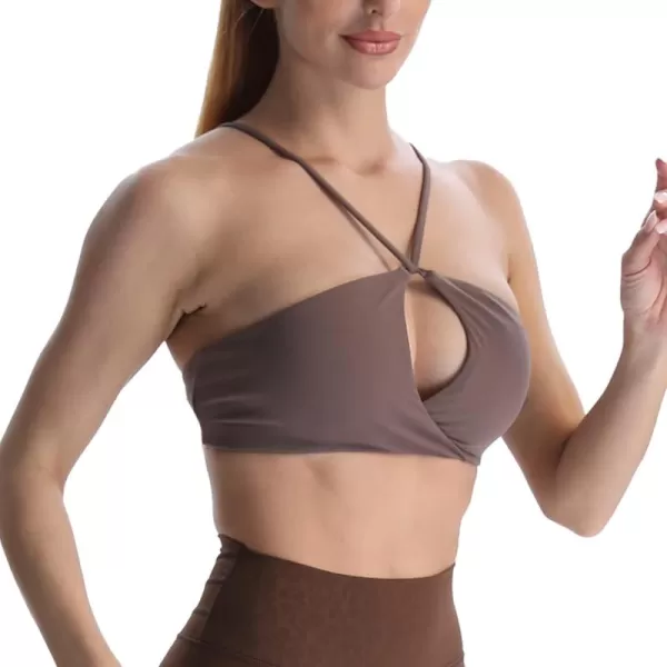 imageAoxjox Womens Workout Sports Bras Fitness Adjusted Backless Padded Ariel Halter Bra Yoga Crop Tank TopFudge Coffee