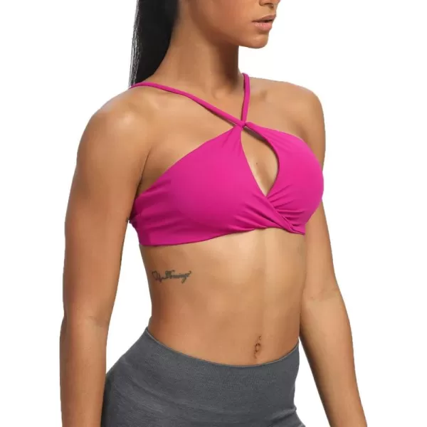 imageAoxjox Womens Workout Sports Bras Fitness Adjusted Backless Padded Ariel Halter Bra Yoga Crop Tank TopMagenta Purple