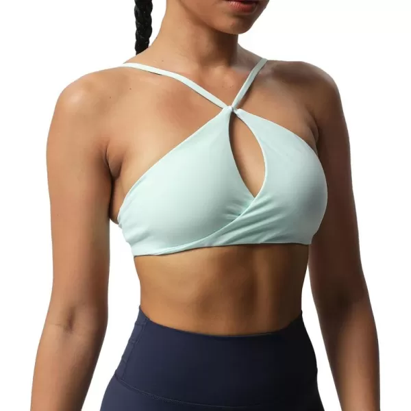 imageAoxjox Womens Workout Sports Bras Fitness Adjusted Backless Padded Ariel Halter Bra Yoga Crop Tank TopMint