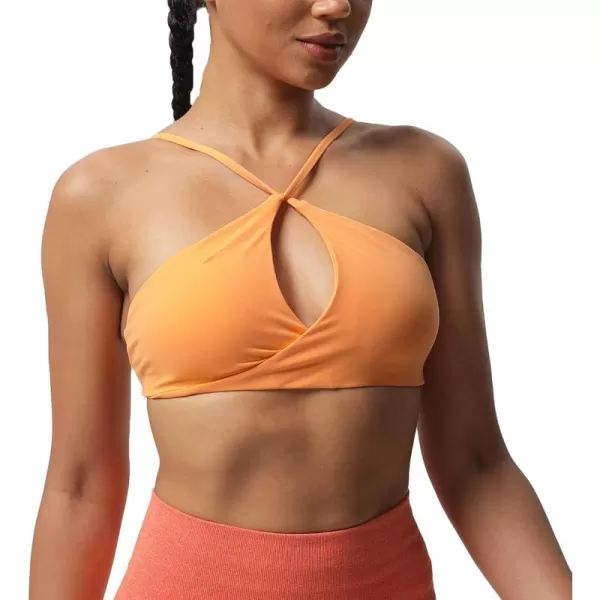 imageAoxjox Womens Workout Sports Bras Fitness Adjusted Backless Padded Ariel Halter Bra Yoga Crop Tank TopPapaya Orange