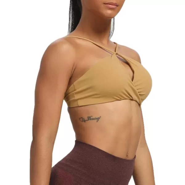 imageAoxjox Womens Workout Sports Bras Fitness Adjusted Backless Padded Ariel Halter Bra Yoga Crop Tank TopParchment Yellow