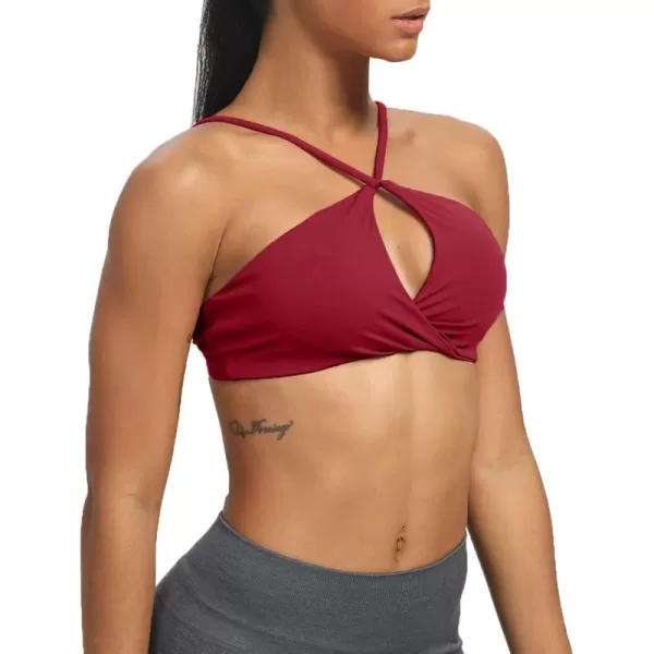 imageAoxjox Womens Workout Sports Bras Fitness Adjusted Backless Padded Ariel Halter Bra Yoga Crop Tank TopRed