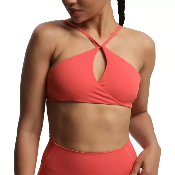 imageAoxjox Womens Workout Sports Bras Fitness Adjusted Backless Padded Ariel Halter Bra Yoga Crop Tank TopSpiced Coral