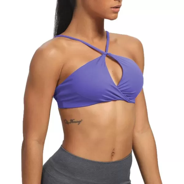 imageAoxjox Womens Workout Sports Bras Fitness Adjusted Backless Padded Ariel Halter Bra Yoga Crop Tank TopViolet