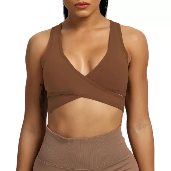 imageAoxjox Womens Workout Sports Bras Fitness Backless Viviana Padded Mesh Bra Yoga Crop Tank TopDandelion Brown
