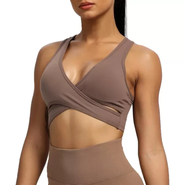 imageAoxjox Womens Workout Sports Bras Fitness Backless Viviana Padded Mesh Bra Yoga Crop Tank TopFudge Coffee