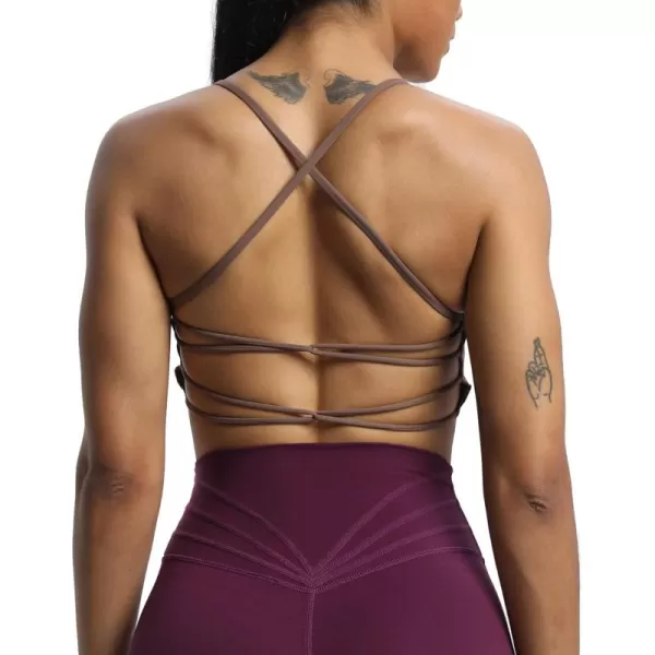imageAoxjox Womens Workout Sports Bras Fitness Julie Crossback Thin Straps Padded Low Impact Bra Yoga Crop Tank TopFudge Coffee
