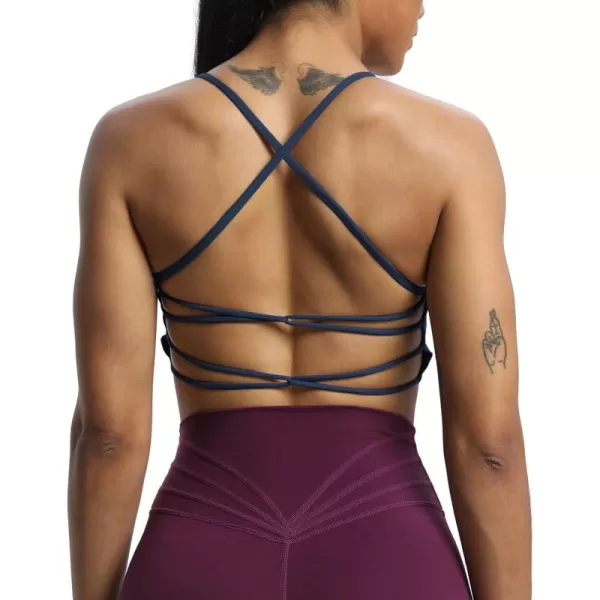 imageAoxjox Womens Workout Sports Bras Fitness Julie Crossback Thin Straps Padded Low Impact Bra Yoga Crop Tank TopNavy