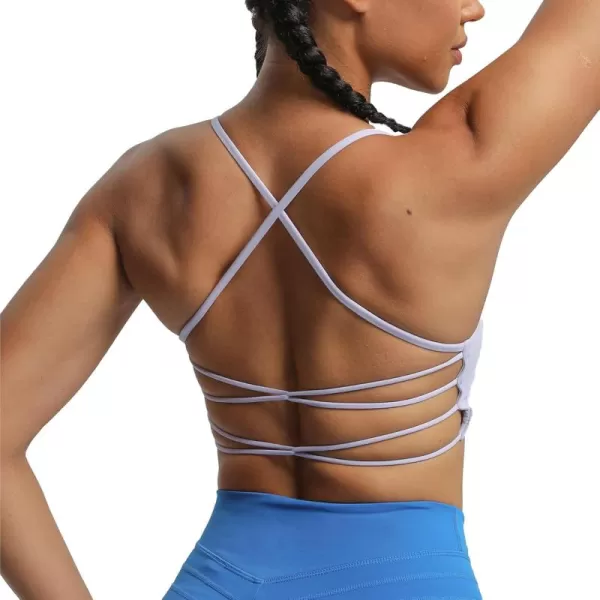 imageAoxjox Womens Workout Sports Bras Fitness Julie Crossback Thin Straps Padded Low Impact Bra Yoga Crop Tank TopPurple Heather