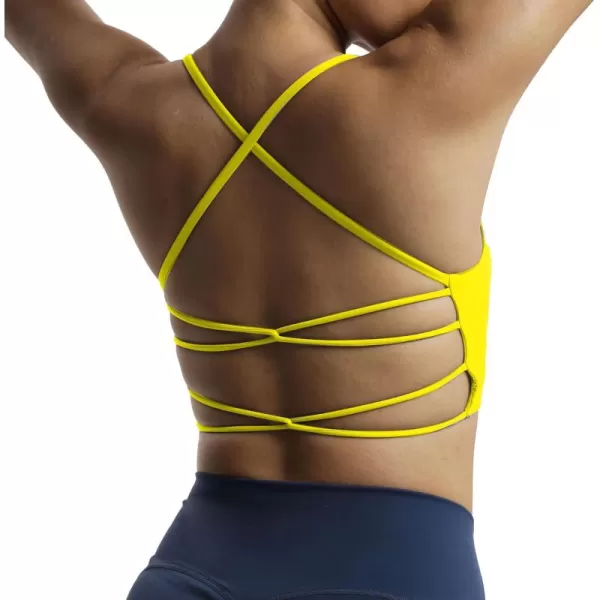 imageAoxjox Womens Workout Sports Bras Fitness Julie Crossback Thin Straps Padded Low Impact Bra Yoga Crop Tank TopVibrant Yellow