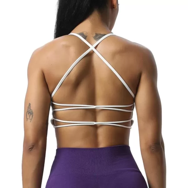 imageAoxjox Womens Workout Sports Bras Fitness Julie Crossback Thin Straps Padded Low Impact Bra Yoga Crop Tank TopWhite