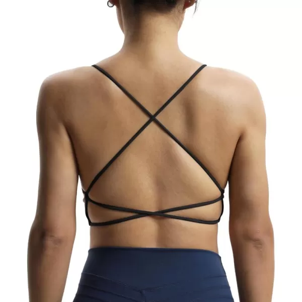 imageAoxjox Womens Workout Sports Bras Fitness Veronica Cross Back Padded Low Impact Twist Bra Yoga Crop Tank TopBlack