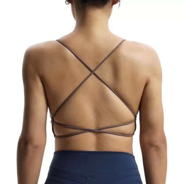 imageAoxjox Womens Workout Sports Bras Fitness Veronica Cross Back Padded Low Impact Twist Bra Yoga Crop Tank TopFudge Coffee