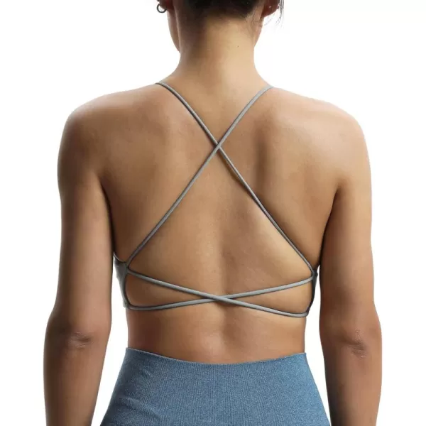 imageAoxjox Womens Workout Sports Bras Fitness Veronica Cross Back Padded Low Impact Twist Bra Yoga Crop Tank TopGrey