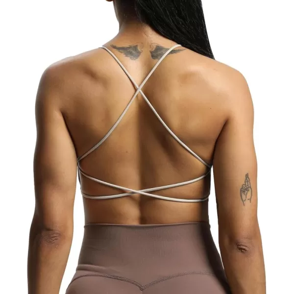 imageAoxjox Womens Workout Sports Bras Fitness Veronica Cross Back Padded Low Impact Twist Bra Yoga Crop Tank TopMink
